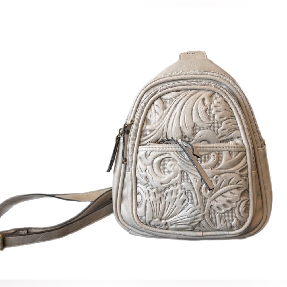 B.O.C. Embossed Faux Leather Sling Backpack Crossbody – Taupe Gray